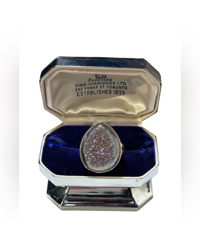 Sajen sterling silver 925 purple Druzy tear drop ring Bali