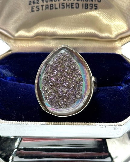 Sajen sterling silver 925 purple Druzy tear drop ring Bali