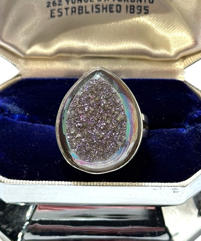 Sajen sterling silver 925 purple Druzy tear drop ring Bali