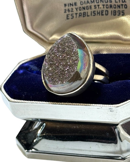 Sajen sterling silver 925 purple Druzy tear drop ring Bali