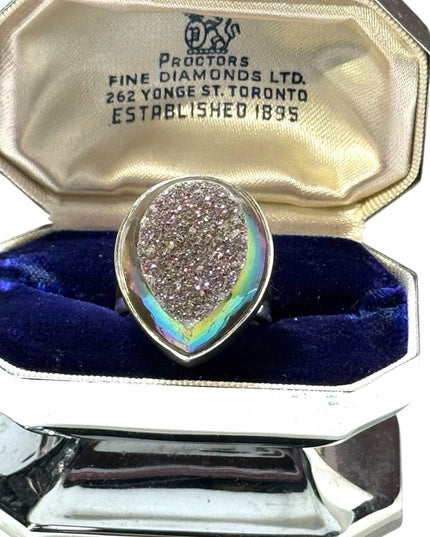 Sajen sterling silver 925 purple Druzy tear drop ring Bali