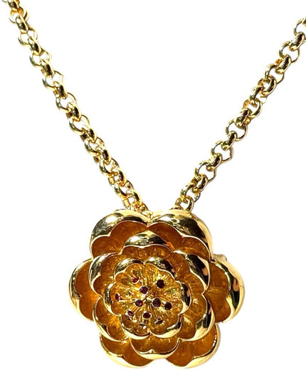Lovely gold plated Ivana Trump ruby crystal flower necklace pendant brooch