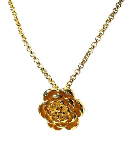 Lovely gold plated Ivana Trump ruby crystal flower necklace pendant brooch