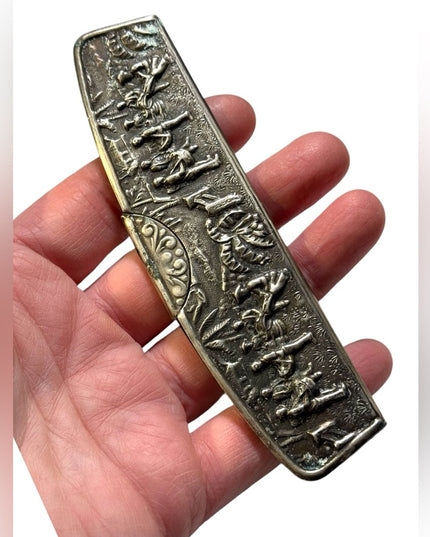 Antique Denmark Repousse Silverplate Case Comb outdoor farming Scene Hans Jensen