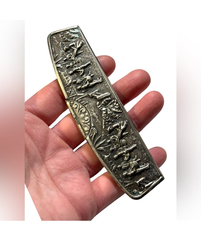 Antique Denmark Repousse Silverplate Case Comb outdoor farming Scene Hans Jensen