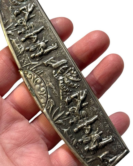 Antique Denmark Repousse Silverplate Case Comb outdoor farming Scene Hans Jensen