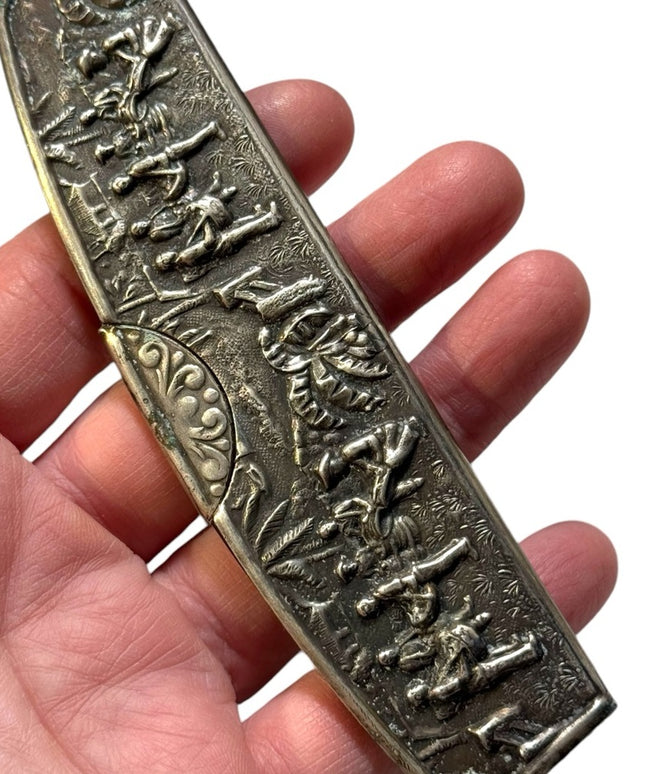 Antique Denmark Repousse Silverplate Case Comb outdoor farming Scene Hans Jensen