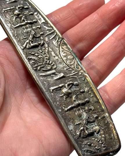 Antique Denmark Repousse Silverplate Case Comb outdoor farming Scene Hans Jensen