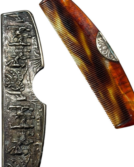 Antique Denmark Repousse Silverplate Case Comb outdoor farming Scene Hans Jensen