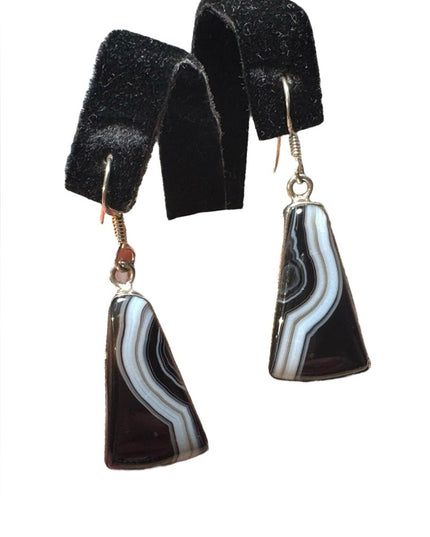 Sterling silver 925 banded agate triangle dangle earrings