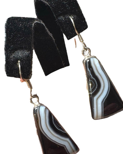 Sterling silver 925 banded agate triangle dangle earrings