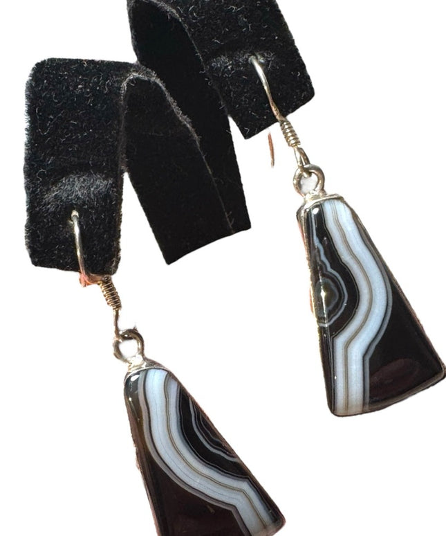 Sterling silver 925 banded agate triangle dangle earrings