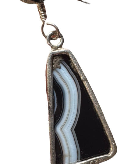 Sterling silver 925 banded agate triangle dangle earrings