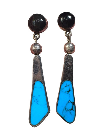 Vintage sterling silver 925 handmade southwesrern turquoise black onyx earrings