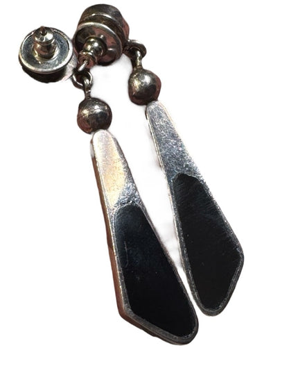 Vintage sterling silver 925 handmade southwesrern turquoise black onyx earrings