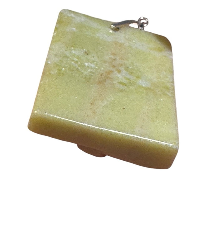 Vintage chinese export yellow Jade carved flower pendant necklace sterling 925