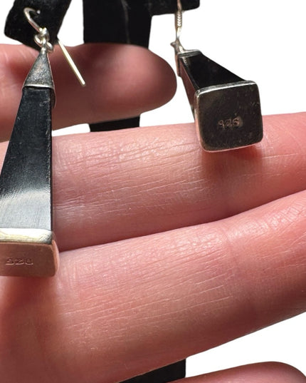 Sterling silver 925 black onyx geometric tringle dangle earrings