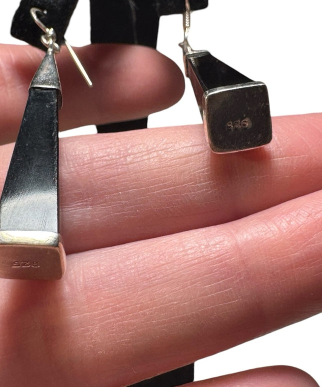 Sterling silver 925 black onyx geometric tringle dangle earrings