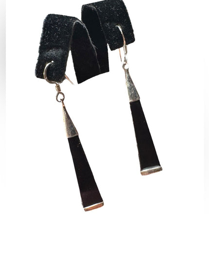 Sterling silver 925 black onyx geometric tringle dangle earrings