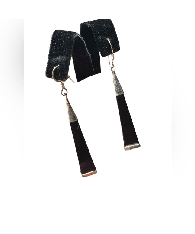 Sterling silver 925 black onyx geometric tringle dangle earrings