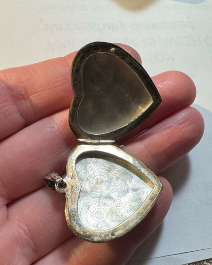 Vintage sterling silver 925 etched 1950s HEART locket pendant
