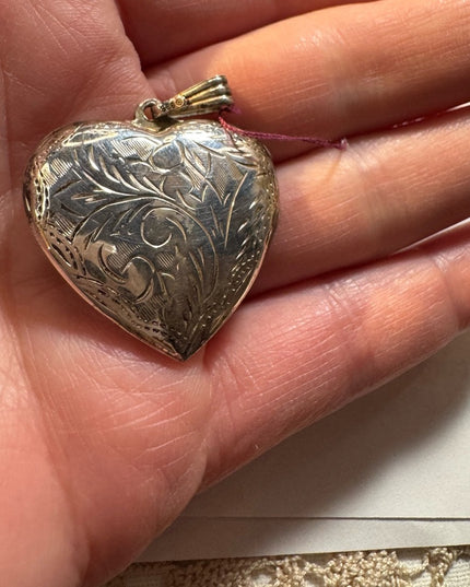 Vintage sterling silver 925 etched 1950s HEART locket pendant