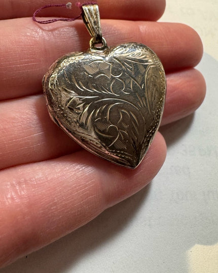 Vintage sterling silver 925 etched 1950s HEART locket pendant