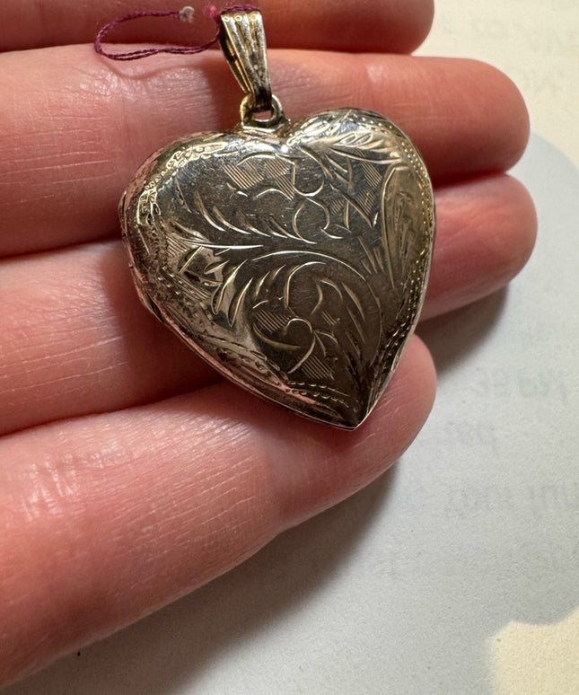 Vintage sterling silver 925 etched 1950s HEART locket pendant