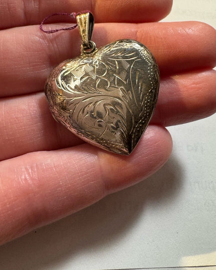 Vintage sterling silver 925 etched 1950s HEART locket pendant
