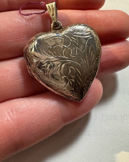 Vintage sterling silver 925 etched 1950s HEART locket pendant