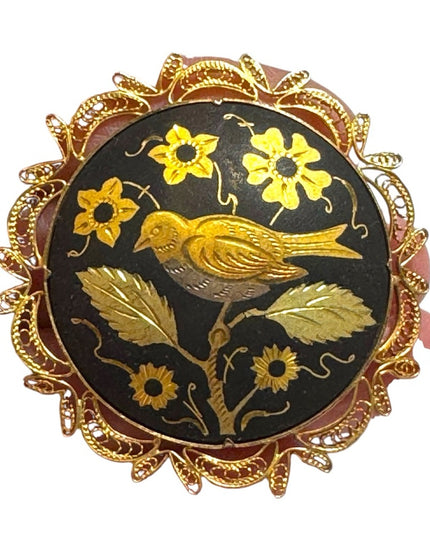 Vintage Spanish Damascene Gold plated Black Toledo Brooch