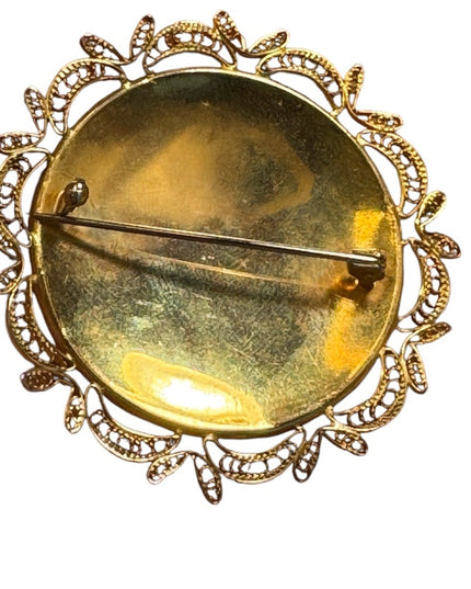 Vintage Spanish Damascene Gold plated Black Toledo Brooch