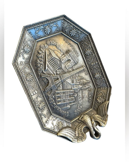 Vintage Eiffel Tower Paris Commemorative Metal Small Tray, Made in France
