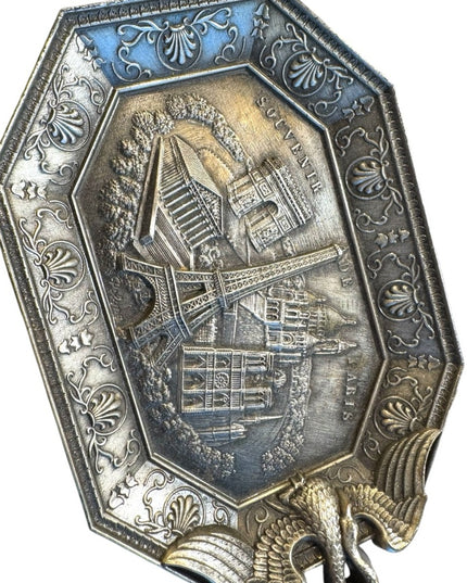 Vintage Eiffel Tower Paris Commemorative Metal Small Tray, Made in France