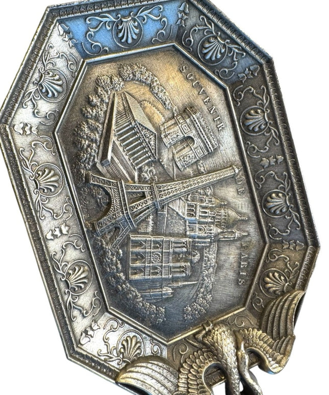 Vintage Eiffel Tower Paris Commemorative Metal Small Tray, Made in France