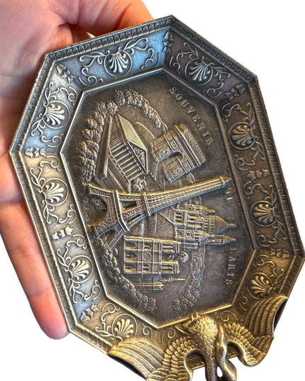 Vintage Eiffel Tower Paris Commemorative Metal Small Tray, Made in France