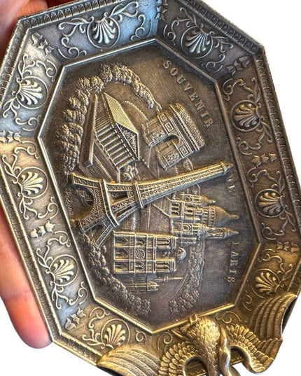 Vintage Eiffel Tower Paris Commemorative Metal Small Tray, Made in France