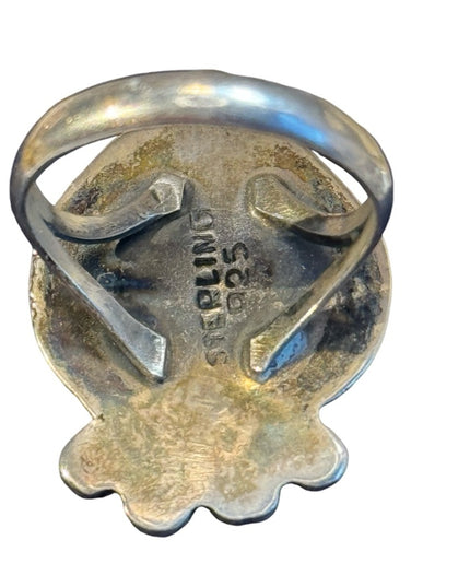 Vintage handmade Navajo sterling silver Eagle ring with tiger eye