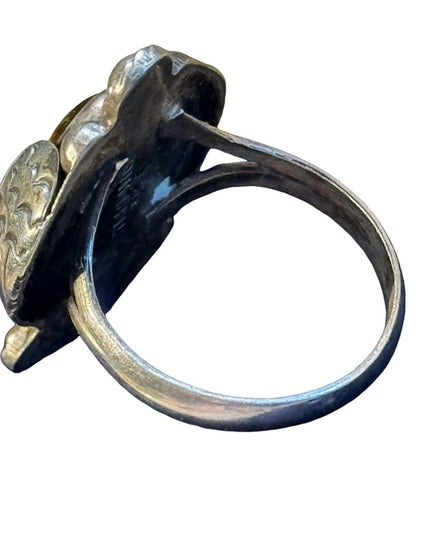 Vintage handmade Navajo sterling silver Eagle ring with tiger eye