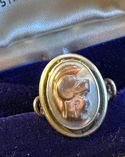 Lovely antique carved trojan cameo sterling silver 925 ring