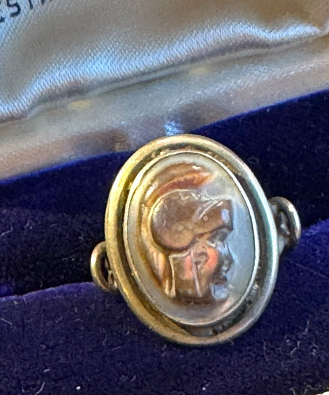 Lovely antique carved trojan cameo sterling silver 925 ring
