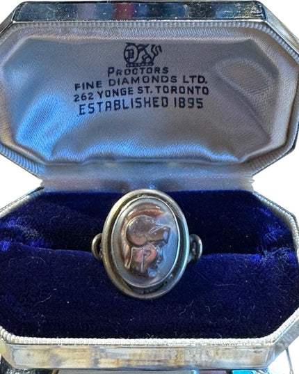 Lovely antique carved trojan cameo sterling silver 925 ring