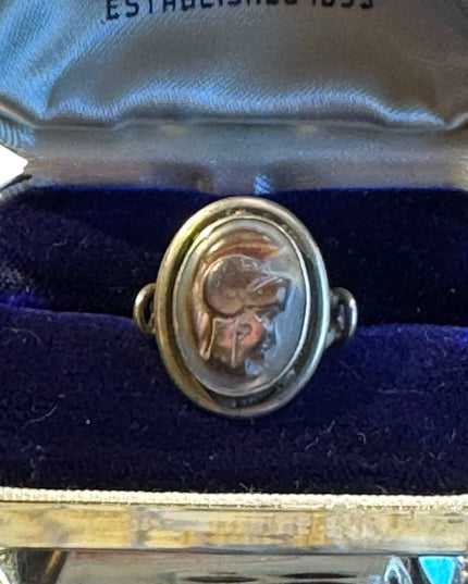 Lovely antique carved trojan cameo sterling silver 925 ring
