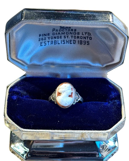 Stunning antique steriing silver carved shell cameo ring sz 5
