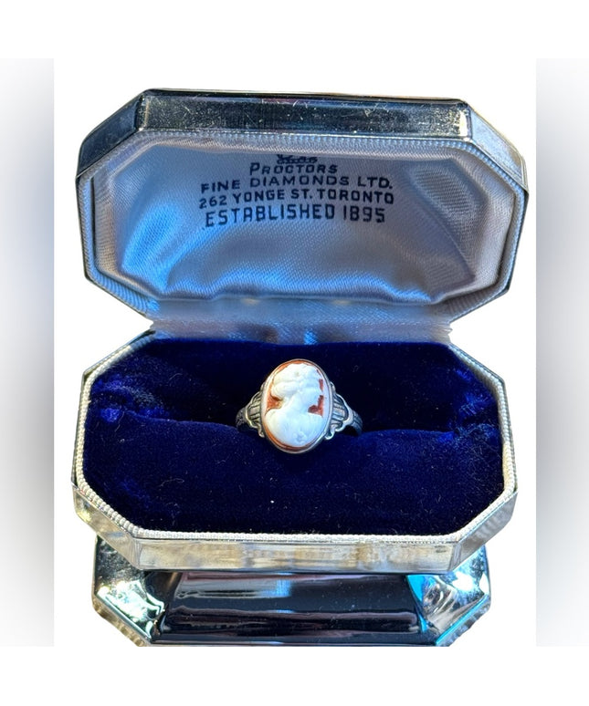 Stunning antique steriing silver carved shell cameo ring sz 5