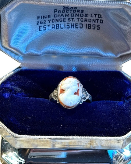 Stunning antique steriing silver carved shell cameo ring sz 5