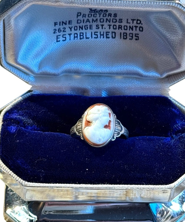 Stunning antique steriing silver carved shell cameo ring sz 5