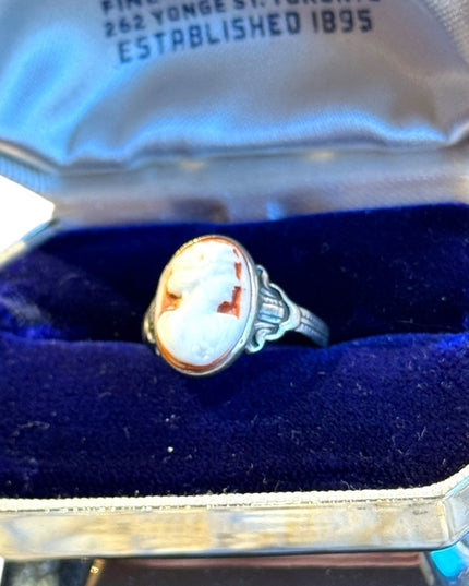 Stunning antique steriing silver carved shell cameo ring sz 5