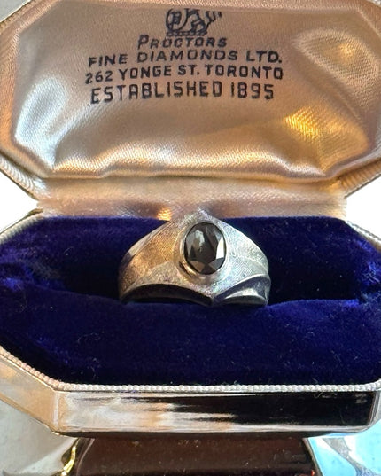 Mens MC Mid century 1960s sterling silver modernist 925 hematite ring