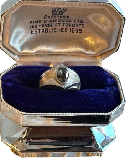 Mens MC Mid century 1960s sterling silver modernist 925 hematite ring